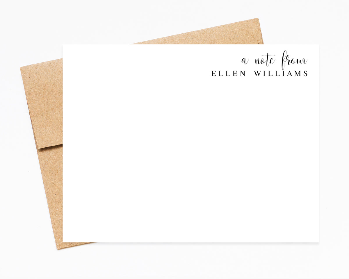 A Note From Personalized Stationery Modern Notecard for Him, Stationary Gift Set for Teacher, Calligraphy Flat Note From the Desk Of