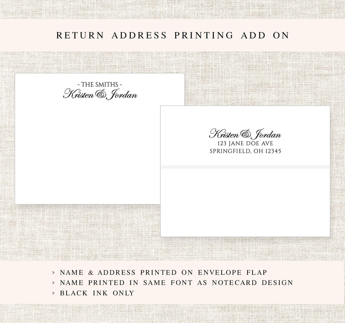 Personalized Calligraphy Stationery Set, Elegant Notecards with Envelopes