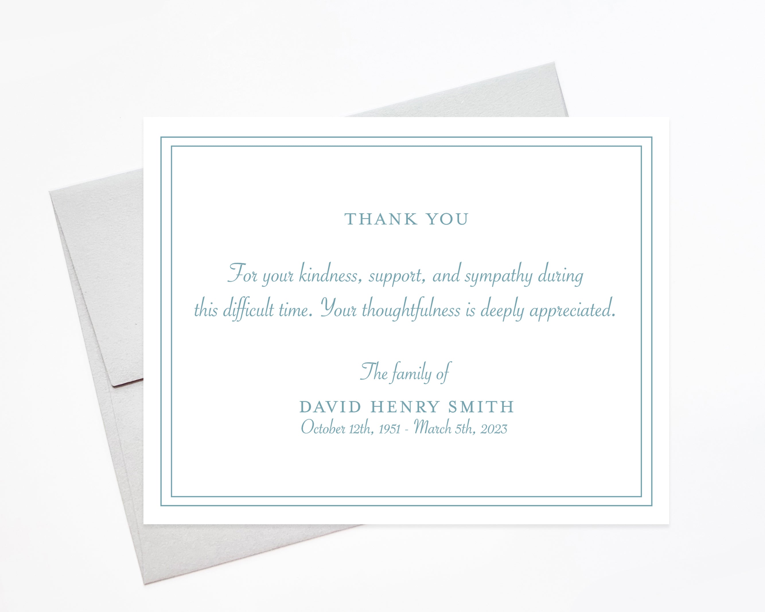 Personalized Formal Funeral Thank You Notecards, Sympathy Acknowledgement Cards Envelopes, Folded Traditional Bereavement Stationery