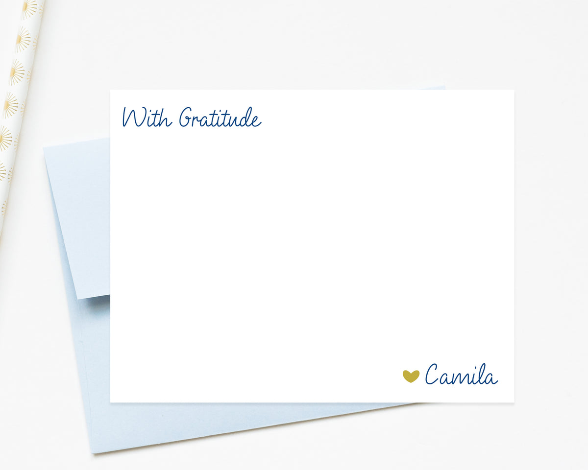 Personalized With Gratitude Stationary Cards, Stationery with Envelopes Simple script Stationary for Gratitude Journal, Thankful Notes