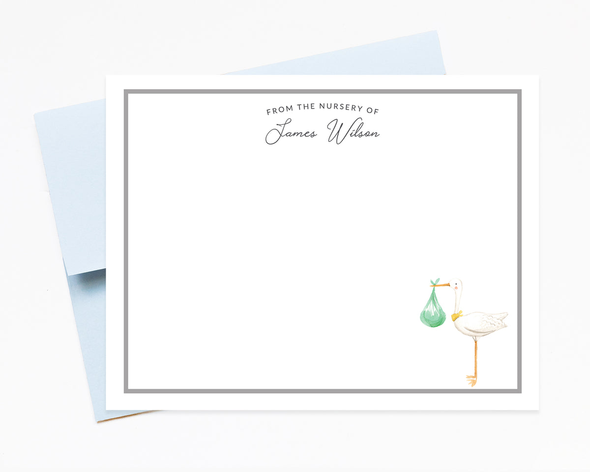 Personalized baby stationery, Baby invitation notecards with stork, Cute baby stationary, New baby thank you, Custom Stationary Note Cards