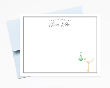 Personalized baby stationery, Baby invitation notecards with stork, Cute baby stationary, New baby thank you, Custom Stationary Note Cards
