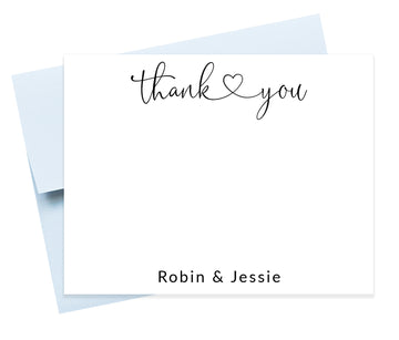 Personalized couple thank you card, Custom stationery gift set, Thank you notecards, Thanks stationery with heart, Personalized stationary