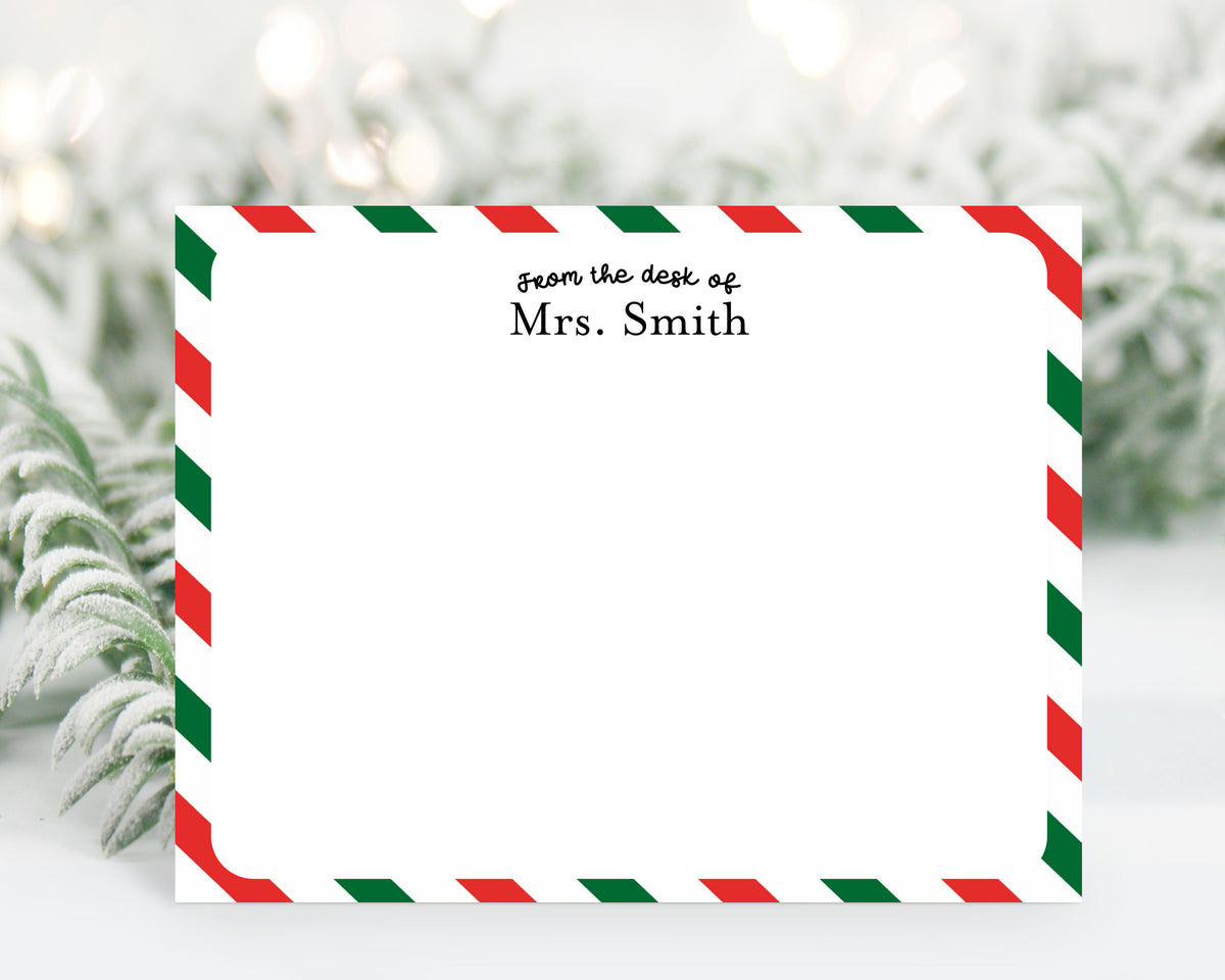 Personalized Christmas Stationery with Green and Red Border