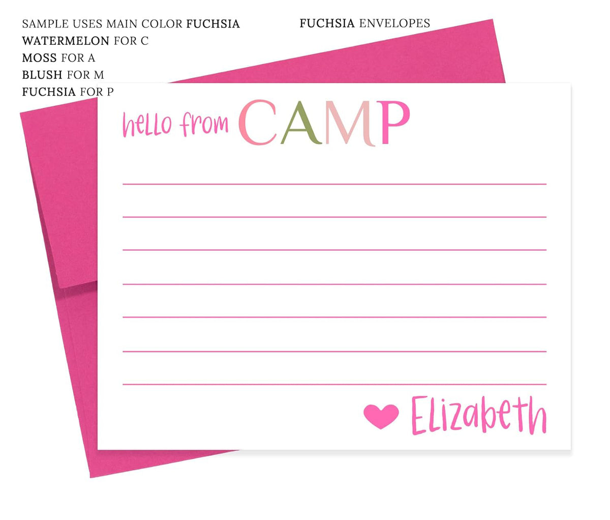 Personalized Camp Stationery Set For Girls, Custom Stationary with Lines, Cute Summer Notes, Personalized Gift for Girls, Summer Note Cards