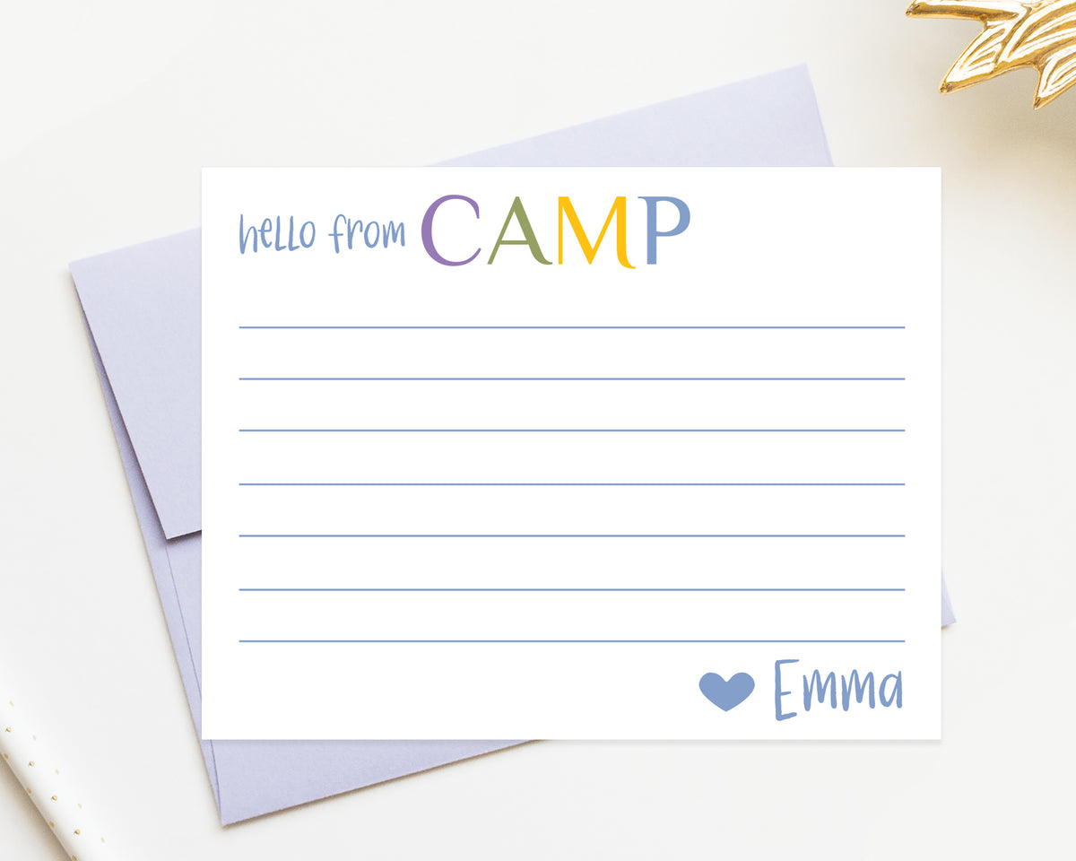 Personalized Camp Stationery Set For Girls, Custom Stationary with Lines, Cute Summer Notes, Personalized Gift for Girls, Summer Note Cards