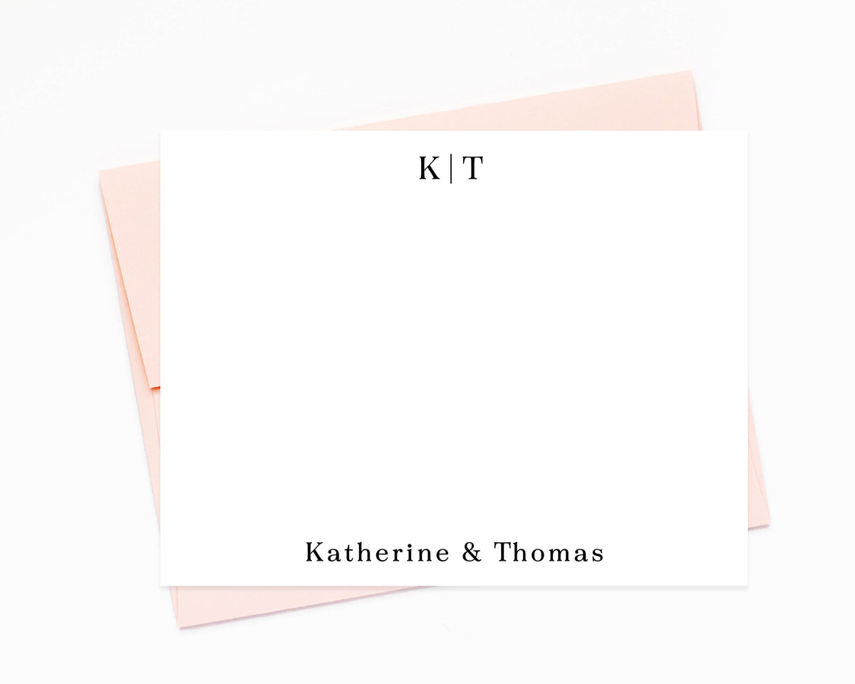 Personalized Stationary Gift For Couples, Modern Notecard Set with Simple Design, Newlyweds Note Cards and Envelopes, Thank You Stationery