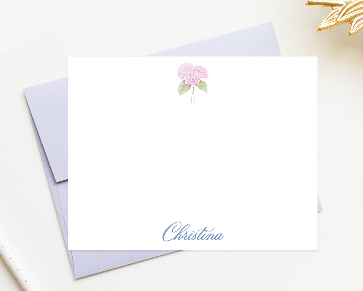 Personalized Stationery with Pink Hydrangea