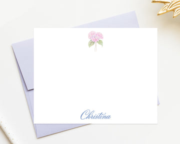 Personalized Stationery with Pink Hydrangea