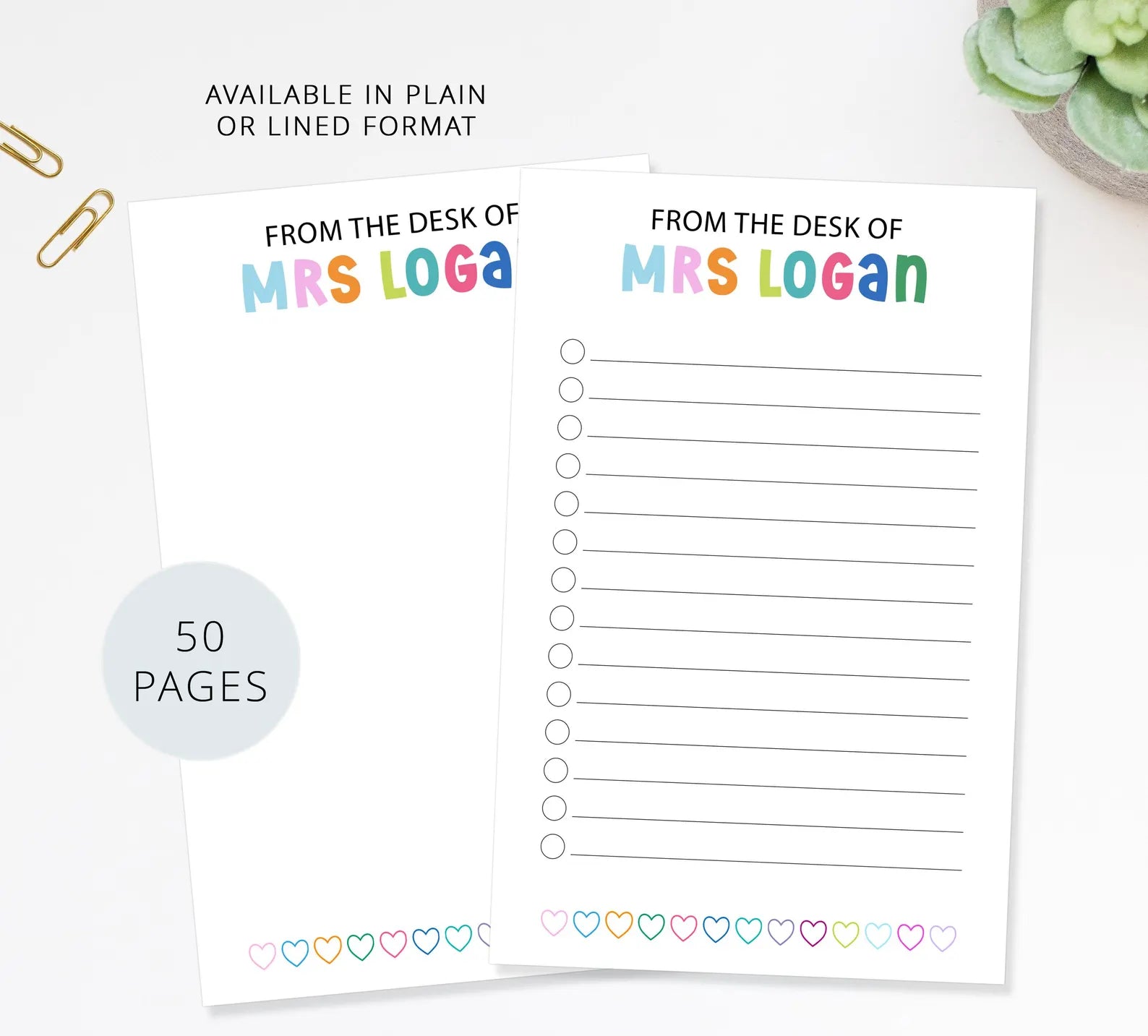 Personalized Teacher Notepad - Custom Stationery To Do List Notepad with Heart Design