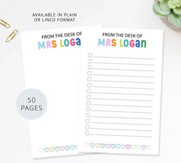 Personalized Teacher Notepad - Custom Stationery To Do List Notepad with Heart Design
