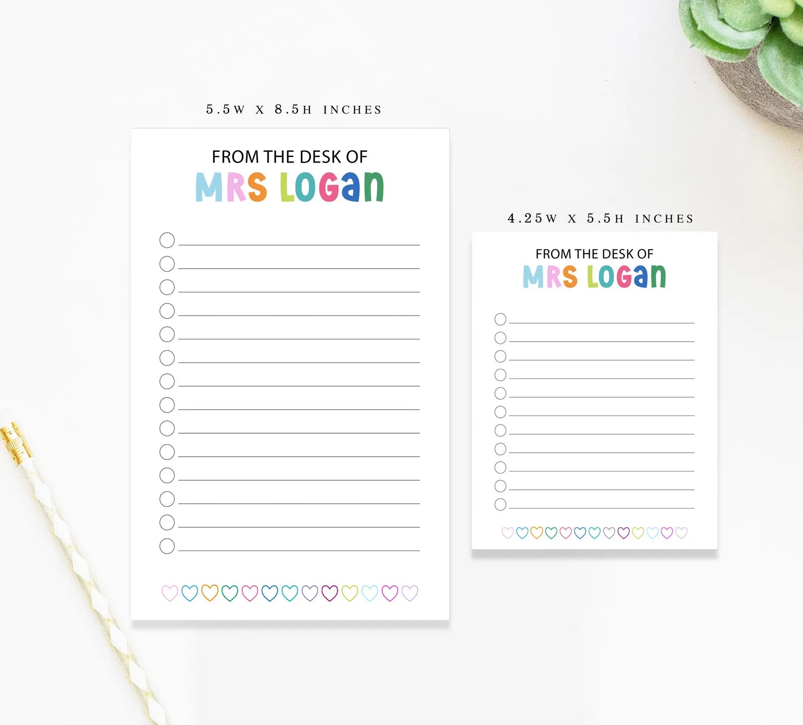 Personalized Teacher Notepad - Custom Stationery To Do List Notepad with Heart Design