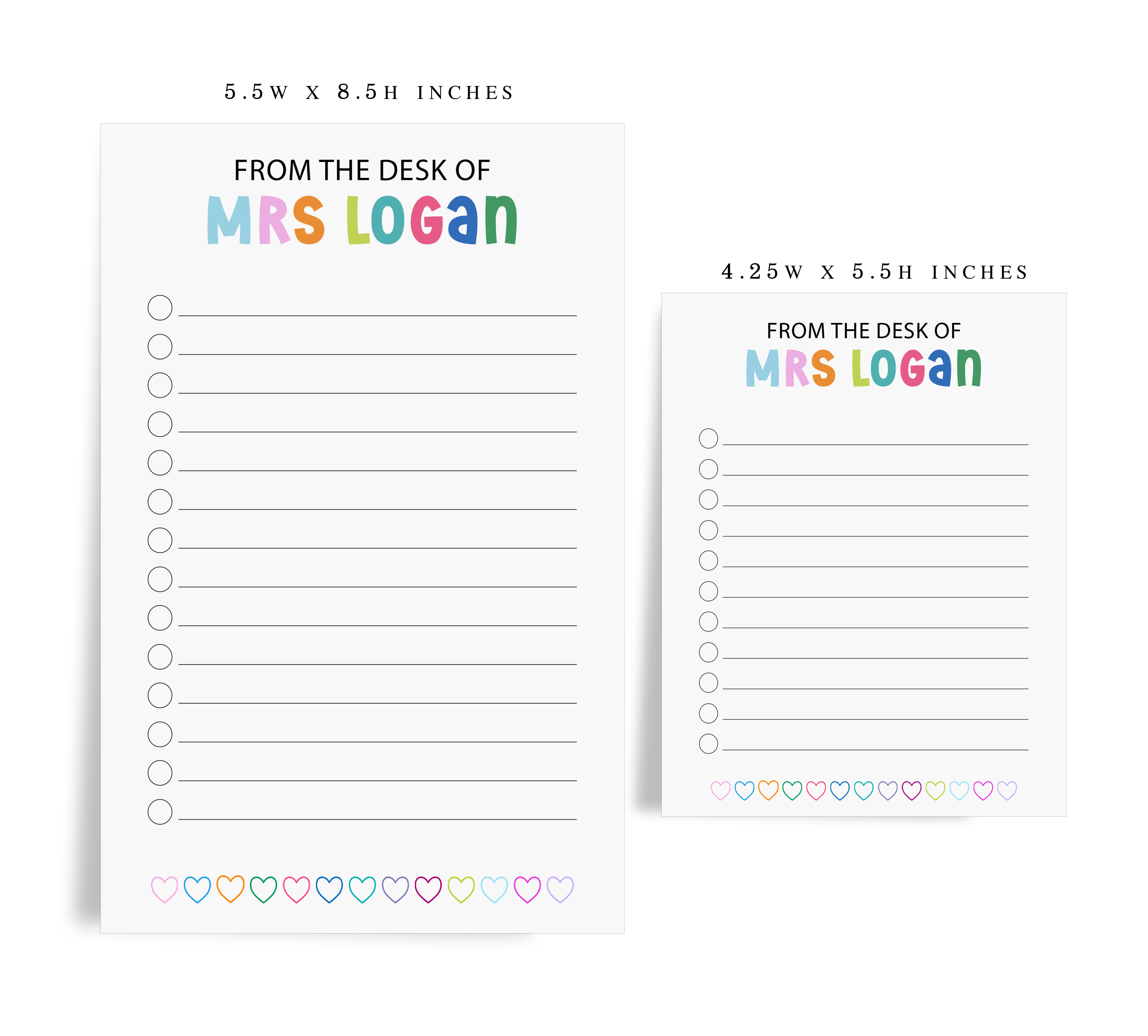 Personalized Teacher Notepad - Custom Stationery To Do List Notepad with Heart Design