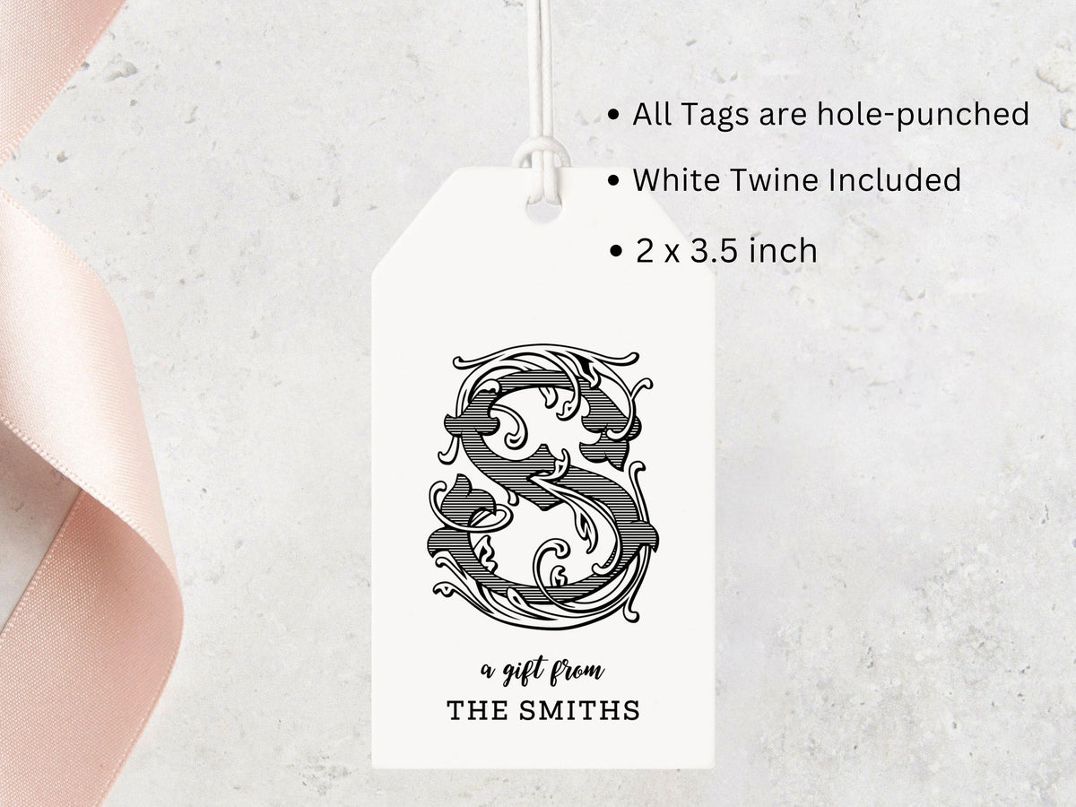 Personalized Gift Tags, Monogram Gift Tags, Printed and Shipped Tags, 2 x 3.5 inch Favor Tags, 12 Tags for Wine Gifts Holiday Party Favor