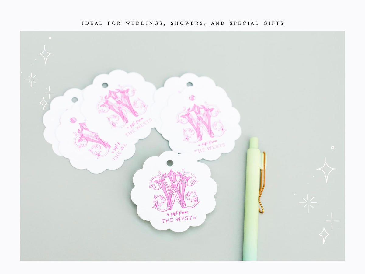 Custom Monogram Scallop Gift Tags for Family