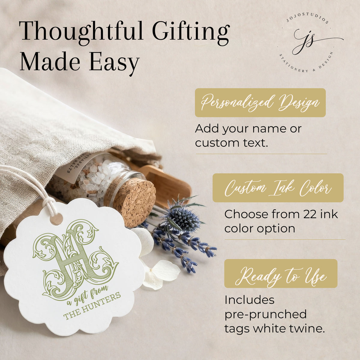 Personalized Monogram Scallop Gift Tags