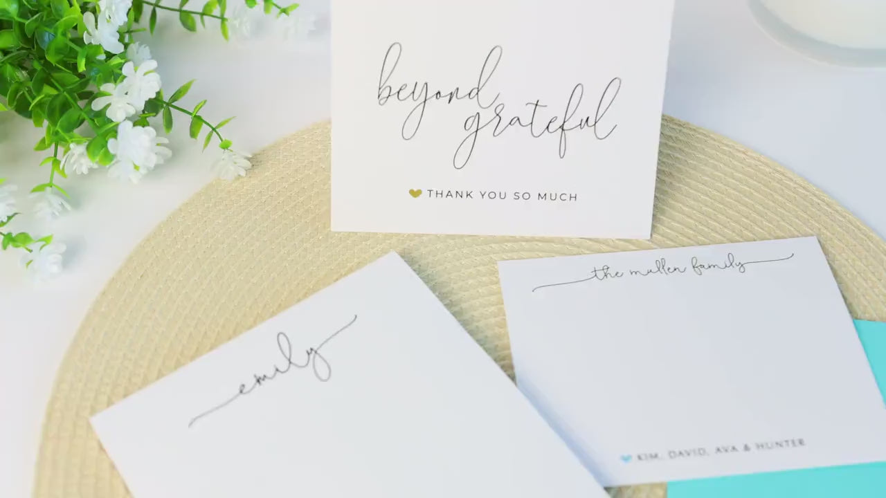 Personalized Thank You Card Wedding, Personalize Script Notecards with Envelopes, Bridal Shower Thank you Card, Custom Stationery Set